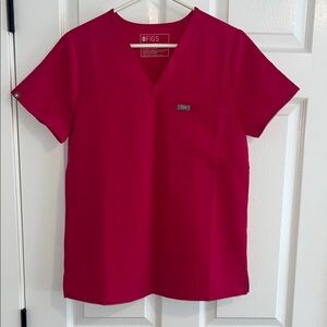FIGS Hot Pink Catarina One Pocket Scrub Top
